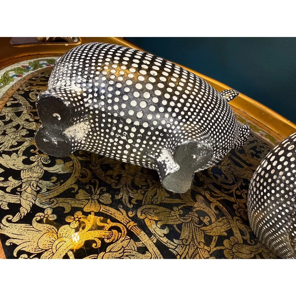 Pier 1 Imports Black & White‎ Polka Dot Pig and Owl Figurine Set